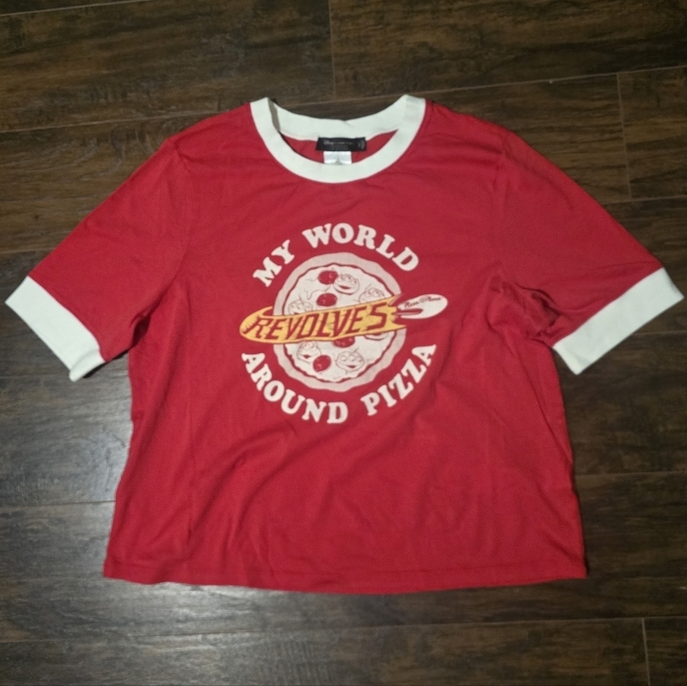 Disney Junk Food | Toy Story Pizza Planet Crop Ringer Tee 2XL